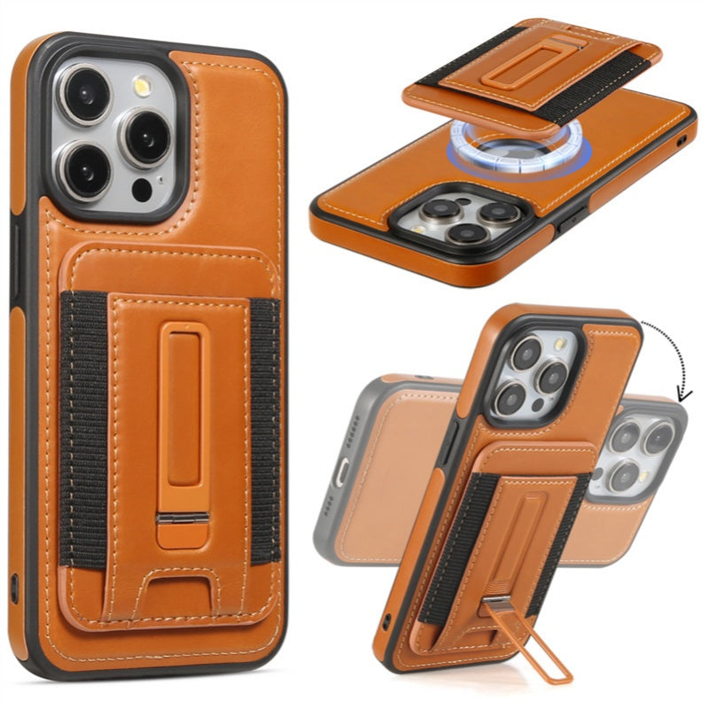 Luxury Detachable Wallet Leather iPhone Case – Magnetic Card Slot, Shockproof Protection, Hollow Logo Back Cover, Premium Design for iPhone Models