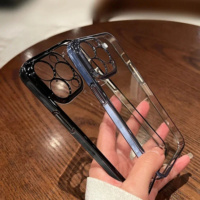 Luxury High-Quality Plating Clear Shockproof iPhone Case – Anti-Yellowing, Slim Fit, Durable Protection, Stylish Design