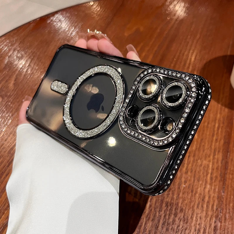 Luxury Bling Glitter - Shockproof Magnetic Wireless Charging Cover, Sparkling Jewelled Design for Women | Case for iPhone
