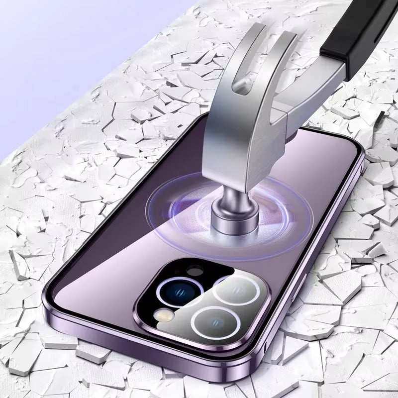 Luxury Apple iPhone Case MagSafe Compatible, Camera Lens & Screen Protection, Cover with Double-Sided Glass Bumper Lock