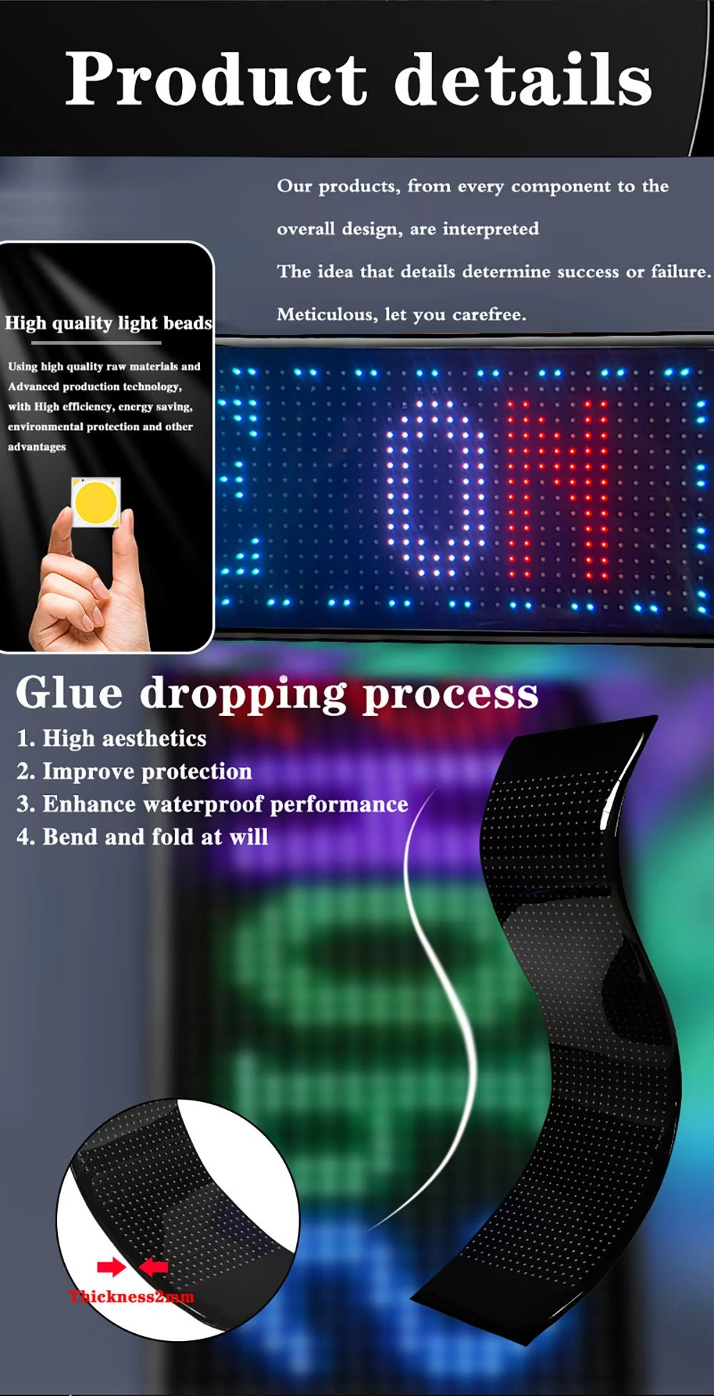 High Quality Flexible LED Matrix Panel with Bluetooth App Control, USB 5V Programmable Display Sign for Car, Storefronts, Bars, and Hotel Decor
