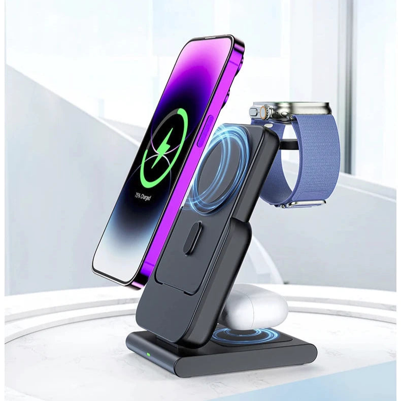 Premium 3-in-1 Magnetic Wireless Charging Station & Portable Power Bank – Fast Charger for iPhone, Apple Watch & AirPods with Detachable Design