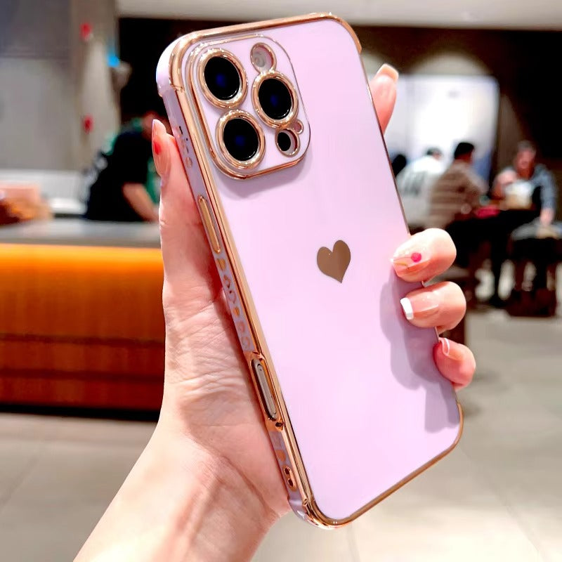 Luxuriöse Apple iPhone Hülle MagSafe-kompatibel, Kameraobjektiv- und Bildschirmschutz, ultradünne stoßfeste magnetische Rundum-Schutzabdeckung mit elektroplattiertem Herzdesign