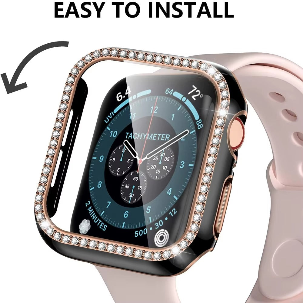 Luxury, Bling Diamond Case with Glass Screen Protector for Apple Watch – for 38mm, 40mm, 41mm, 42mm, 44mm, 45mm