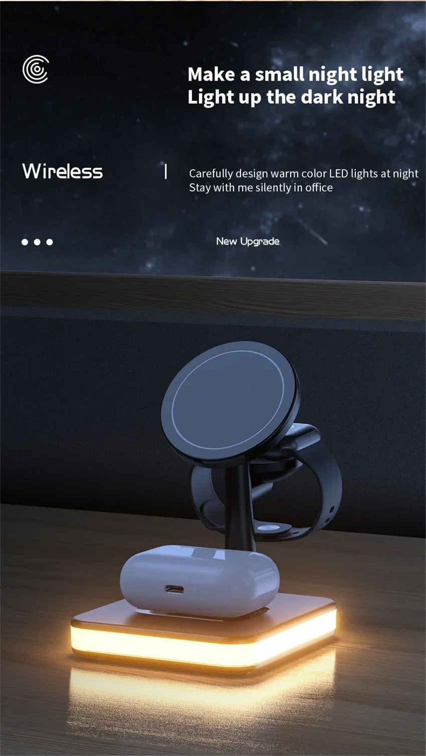 Premium 4 in 1 Magnetic Wireless Charging Station – 30W Fast Charger Stand with LED Lamp, Cooling Fan, USB Output for Phones, AirPods and Apple Watch