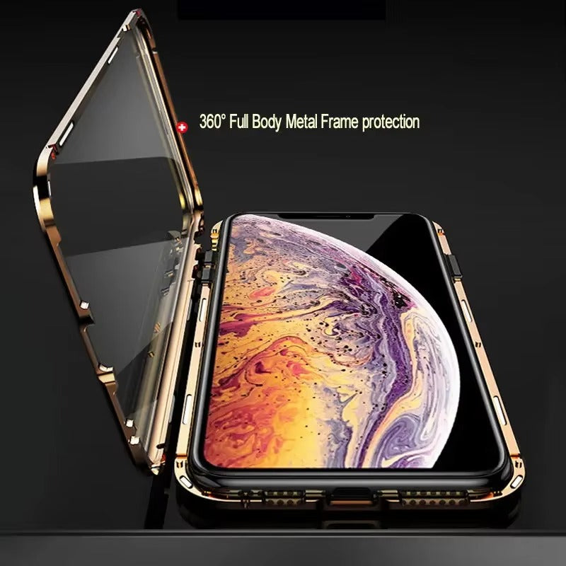 Luxury Apple iPhone Case, MagSafe Compatible, Camera Lens and Screen Protection, Ultra Thin, Shockproof, Magnetic, Full All Around Protection, 360 Glass Magnet Cover