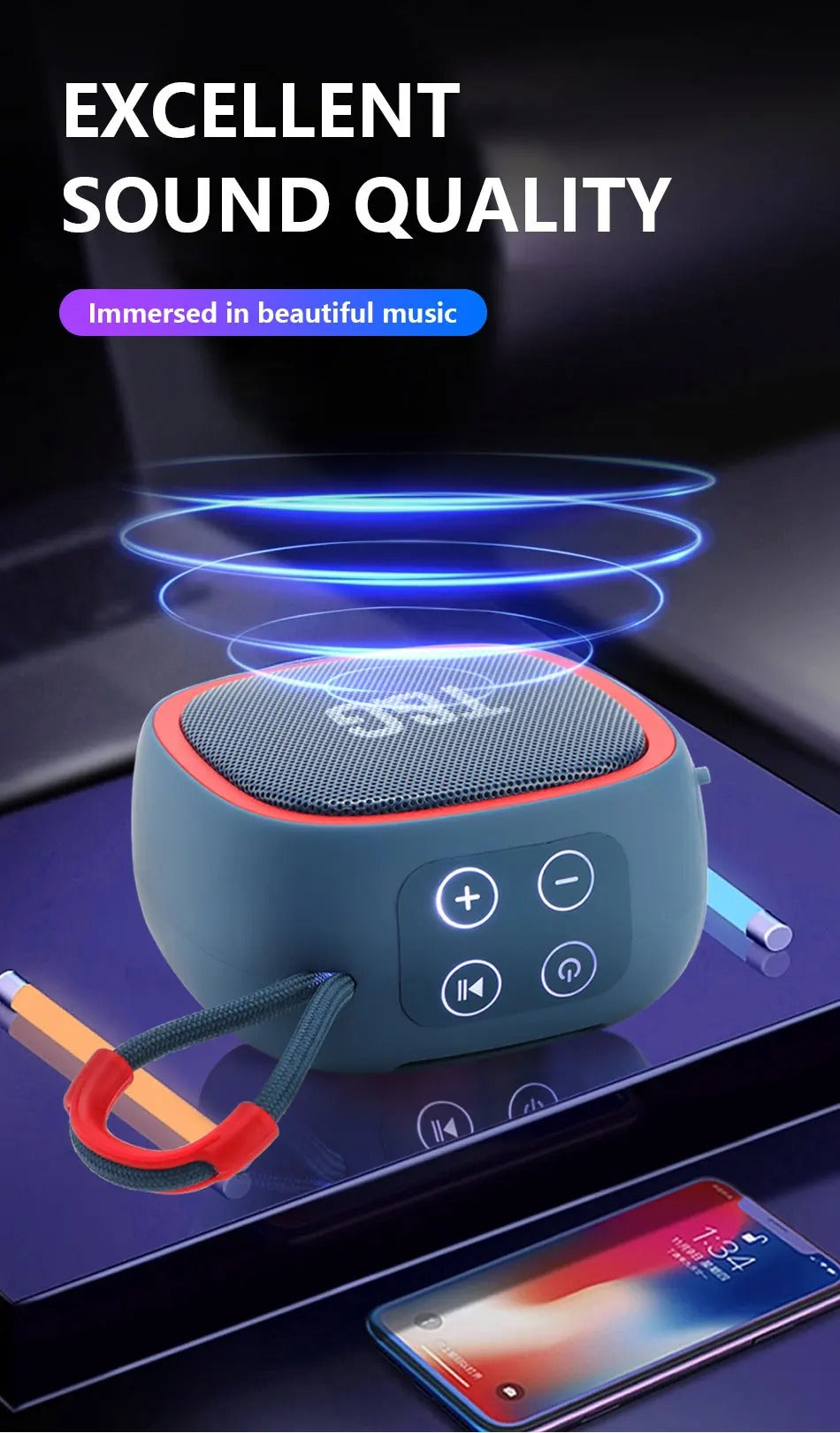 High Quality Mini Bluetooth Speaker for iPhone – Portable Wireless Outdoor Audio with Stereo Sound,TF Card & FM Radio Support