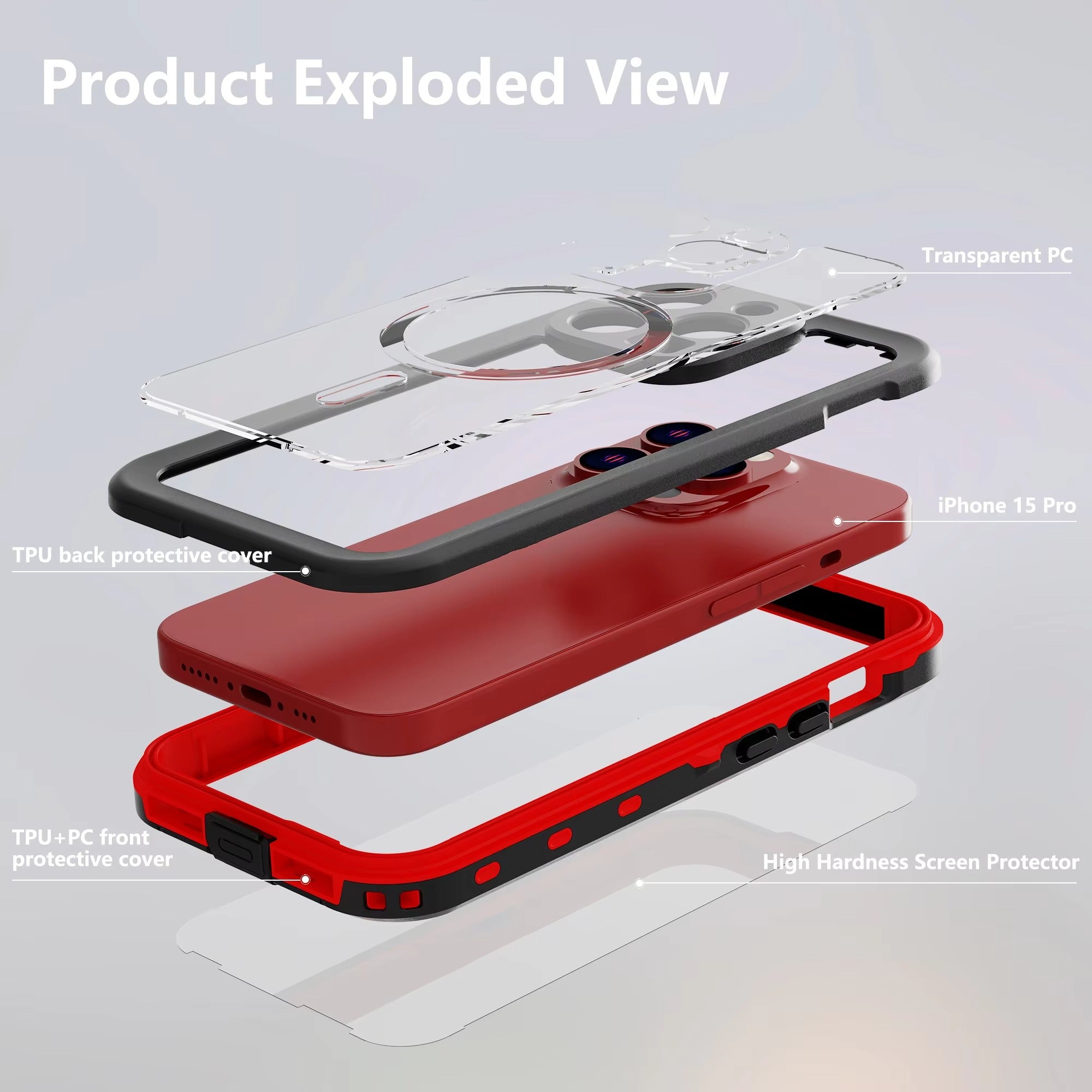 Hochwertige Apple iPhone Hülle, MagSafe-kompatibel, Kameraobjektiv- und Bildschirmschutz, ultradünne stoßfeste magnetische Rundumschutzabdeckung mit IP68 transparentem Seil-Design