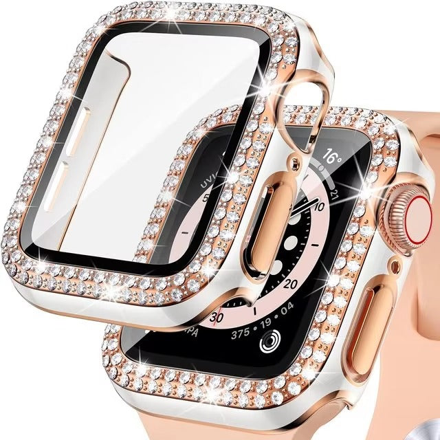 Luxury, Bling Diamond Case with Glass Screen Protector for Apple Watch – for 38mm, 40mm, 41mm, 42mm, 44mm, 45mm
