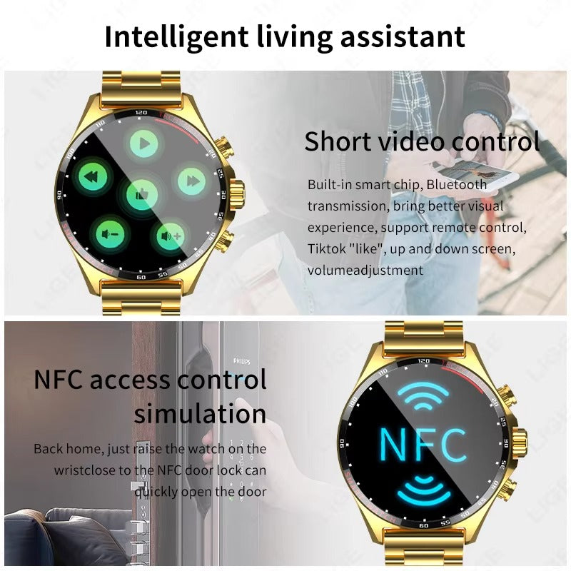 Robust Outdoor Smartwatch for iPhone – NFC Access Control, GPS Positioning, Compass, 400mAh Battery, IP68 Waterproof