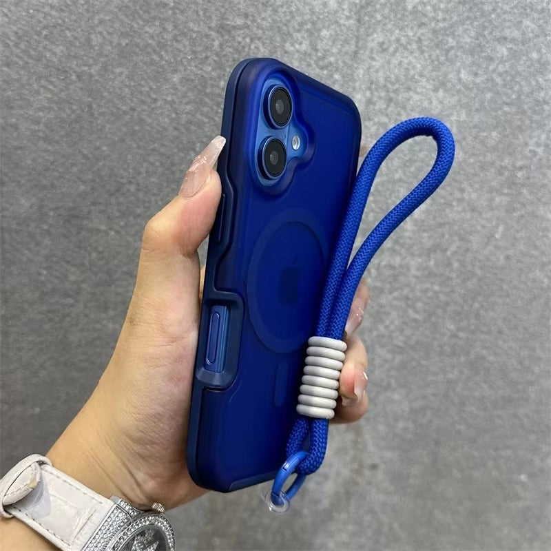 High Quality Apple iPhone Case, MagSafe Compatible, Camera Lens & Screen Protection, Ultra Thin, Shockproof, Magnetic Full All Around Cover – Dual Color Matte Armor Case with Wrist Strap & Magnetic Lanyard