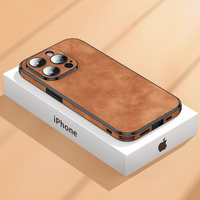 Shockproof Magnetic Leather Apple iPhone Case, MagSafe Compatible, Full Lens and Screen Protection, Slim Bumper Grip Cover for Everyday Mobile Use