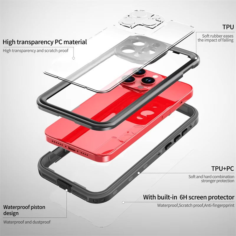 Hochwertige Apple iPhone Hülle, MagSafe-kompatibel, Kameraobjektiv- und Bildschirmschutz, ultradünne stoßfeste magnetische Rundumschutzabdeckung mit IP68 transparentem Seil-Design