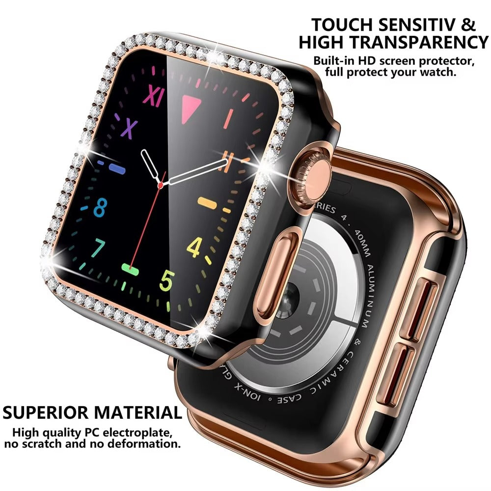 Luxury, Bling Diamond Case with Glass Screen Protector for Apple Watch – for 38mm, 40mm, 41mm, 42mm, 44mm, 45mm