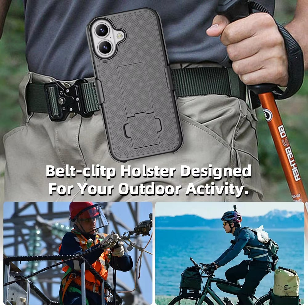 High Quality Apple iPhone Case, MagSafe Compatible, Camera Lens & Screen Protection, Ultra Thin, Shockproof, Magnetic Full All Around Cover – 2-in-1 Holster Combo Case with Kickstand & Waist Belt Clip