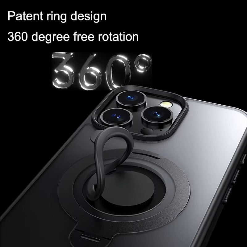 Luxury Apple iPhone Case MagSafe Compatible, Camera Lens & Screen Protection, Cover with 360° Ring Stand & Frosted Finish