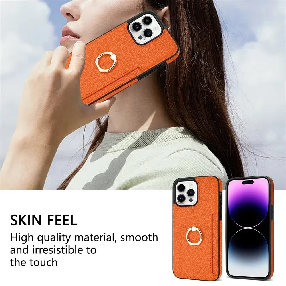 Luxury Card Slot Litchi Leather Apple iPhone Case, MagSafe Compatible, Ultra Thin Magnetic Shockproof Full Cover