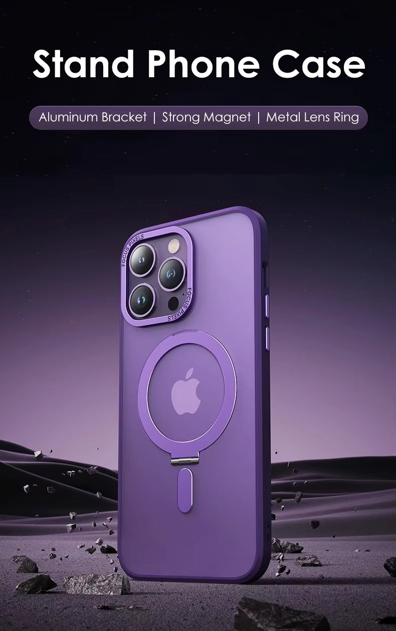 High Quality Apple iPhone Case MagSafe Compatible, Camera Lens & Screen Protection, Cover with Aluminum Stand & Metal Lens