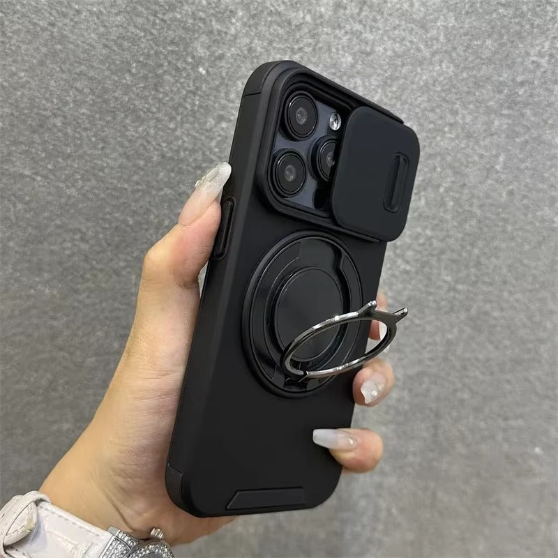 High Quality Apple iPhone Case MagSafe Compatible, Camera Lens & Screen Protection Cover with Slide Lens & Armor Bracket
