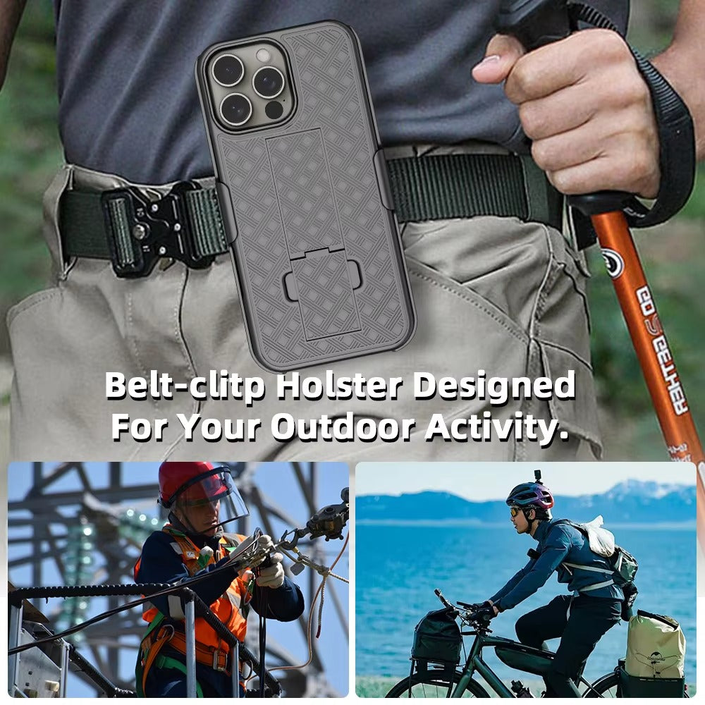 High Quality Apple iPhone Case, MagSafe Compatible, Camera Lens & Screen Protection, Ultra Thin, Shockproof, Magnetic Full All Around Cover – 2-in-1 Holster Combo Case with Kickstand & Waist Belt Clip