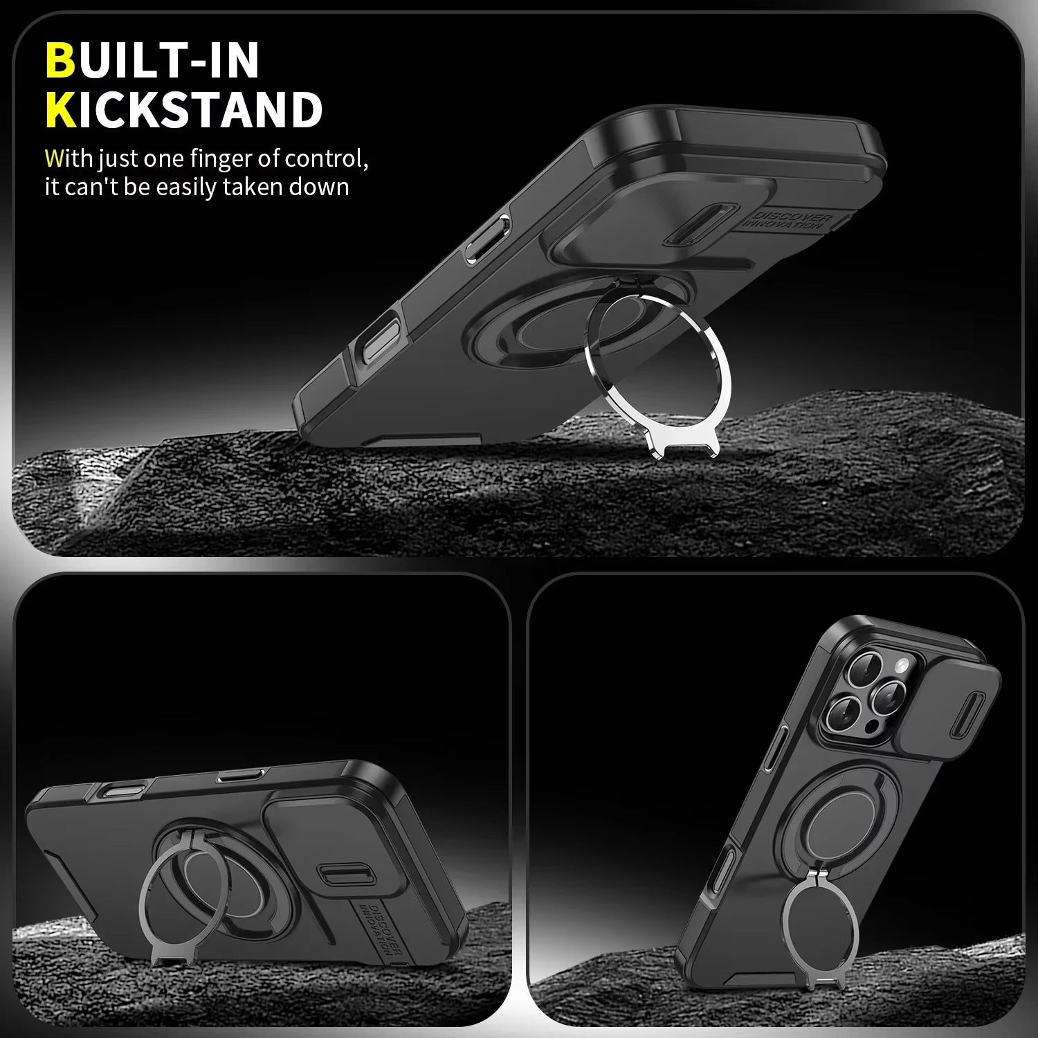 High Quality Apple iPhone Case MagSafe Compatible, Camera Lens & Screen Protection Cover with Slide Lens & Armor Bracket