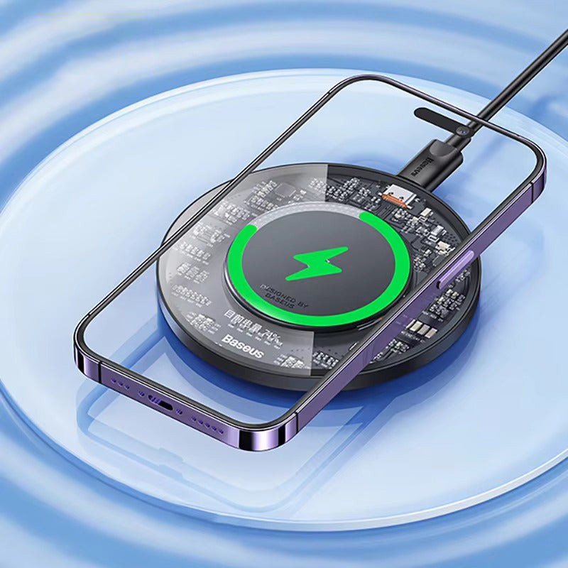 Premium 15W Wireless Charger Pad – Fast Qi Charging for iPhone, AirPods, Samsung, Xiaomi, LG, Clear Design, Type-C Cable, Charging Indicator