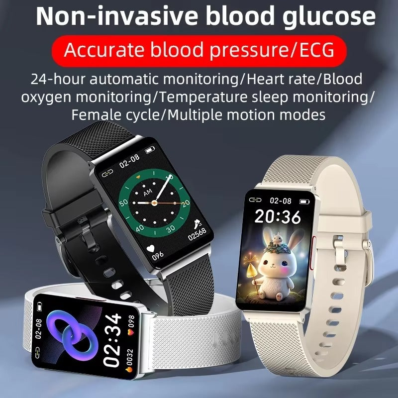 Premium Non-Invasive Blood Glucose Smartwatch – ECG, Heart Rate, Blood Pressure, Oxygen & Temperature Monitor, Waterproof Fitness Tracker with Touchscreen