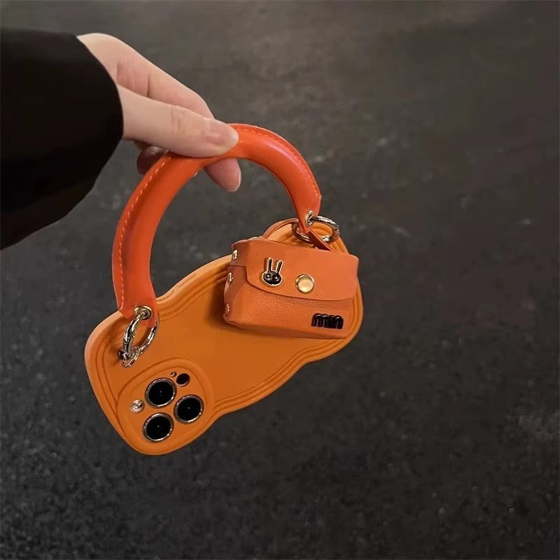 High Quality Apple iPhone Case, MagSafe Compatible, Camera Lens & Screen Protection, Ultra Thin, Shockproof, Magnetic Full All Around Cover – Rabbit-Inspired Portable Case with Headphone Pouch in Orange & Rose Red