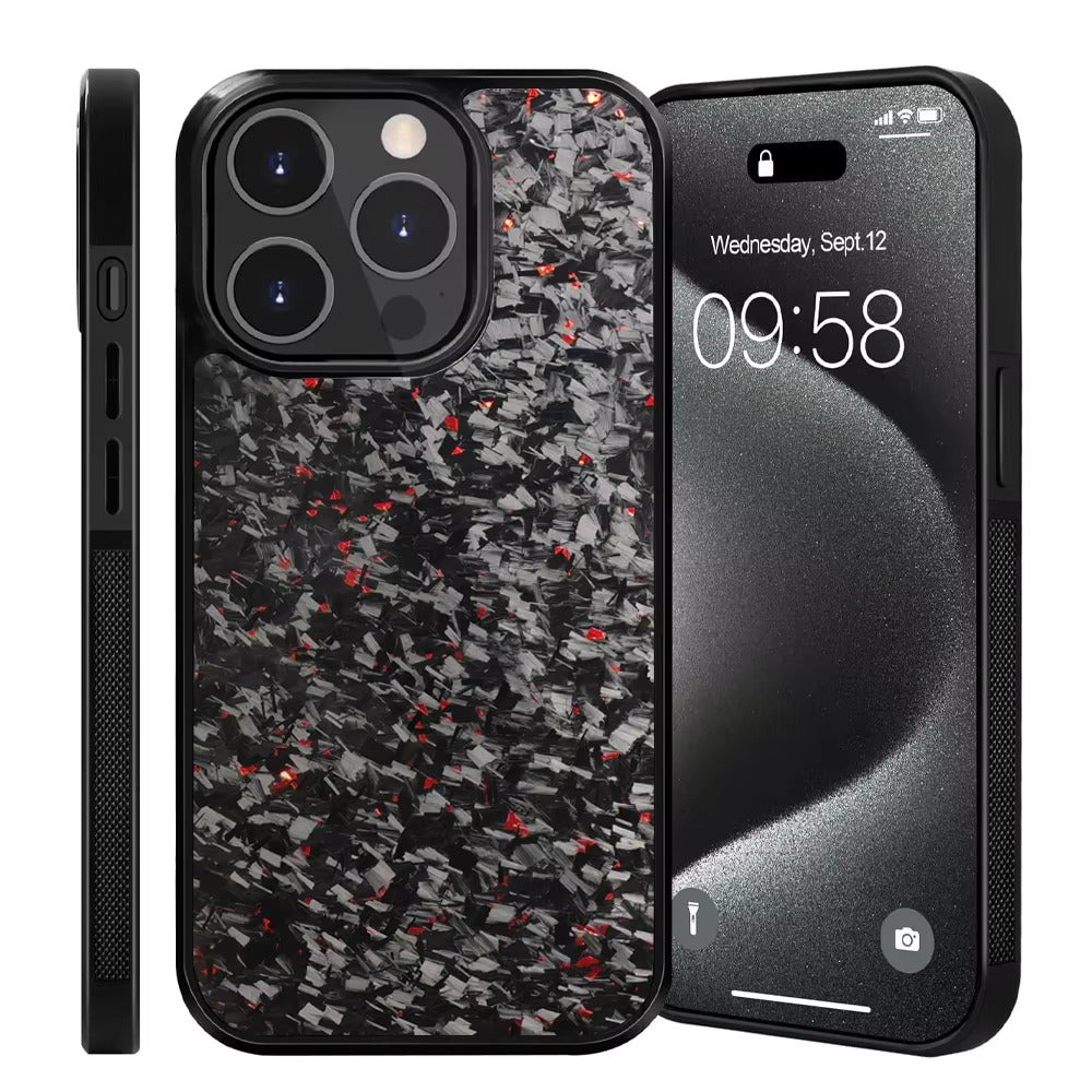 Luxury Apple iPhone Case, MagSafe Compatible, Camera Lens & Screen Protection, Ultra Thin, Shockproof, Magnetic Full All Around Cover – Real Carbon Fiber Gloss Armor Case with Forged Design & Wireless Charging Support
