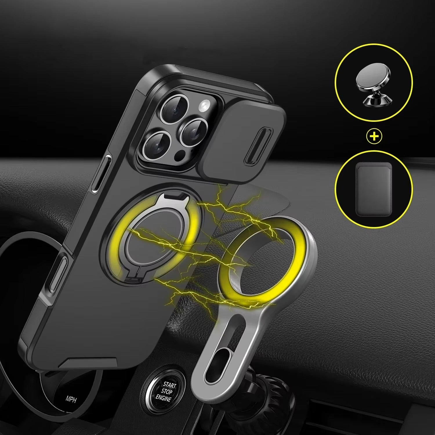 High Quality Apple iPhone Case MagSafe Compatible, Camera Lens & Screen Protection Cover with Slide Lens & Armor Bracket