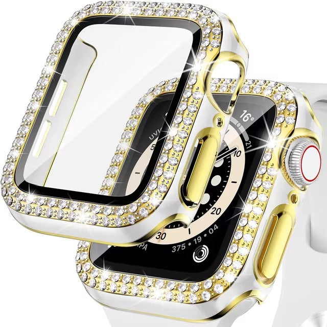 Luxury, Bling Diamond Case with Glass Screen Protector for Apple Watch – for 38mm, 40mm, 41mm, 42mm, 44mm, 45mm
