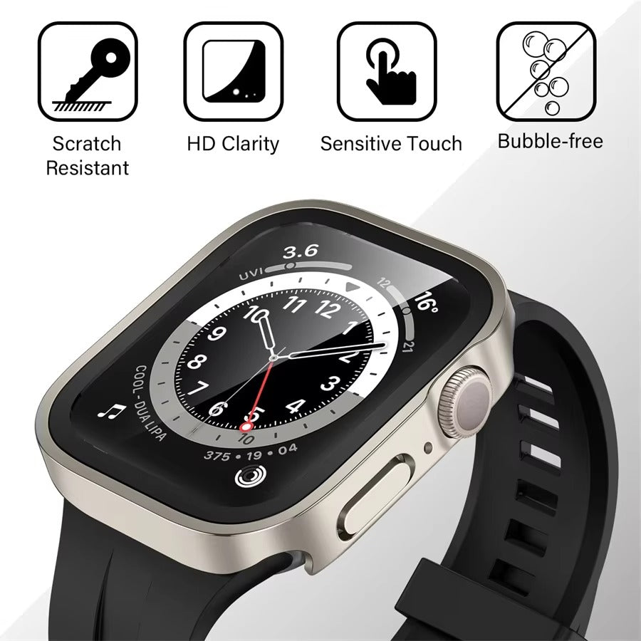 High Quality Tempered Glass Case for Apple Watch – Straight Edge, Full Coverage Display Protector Film, Shock-Resistant Shell for 40mm to 45mm Smartwatches