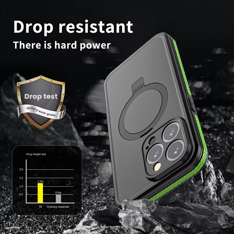Robust Apple iPhone Case MagSafe Compatible, Camera Lens & Screen Protection, Cover with IP68 Waterproof Stand Design