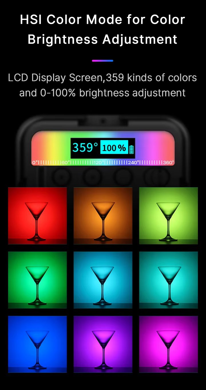 Premium, RGB LED Fill Light – Rechargeable 2000mAh Video Lamp with Cold Shoe, Compact Lighting Kit for Apple iPhone, Camera,
