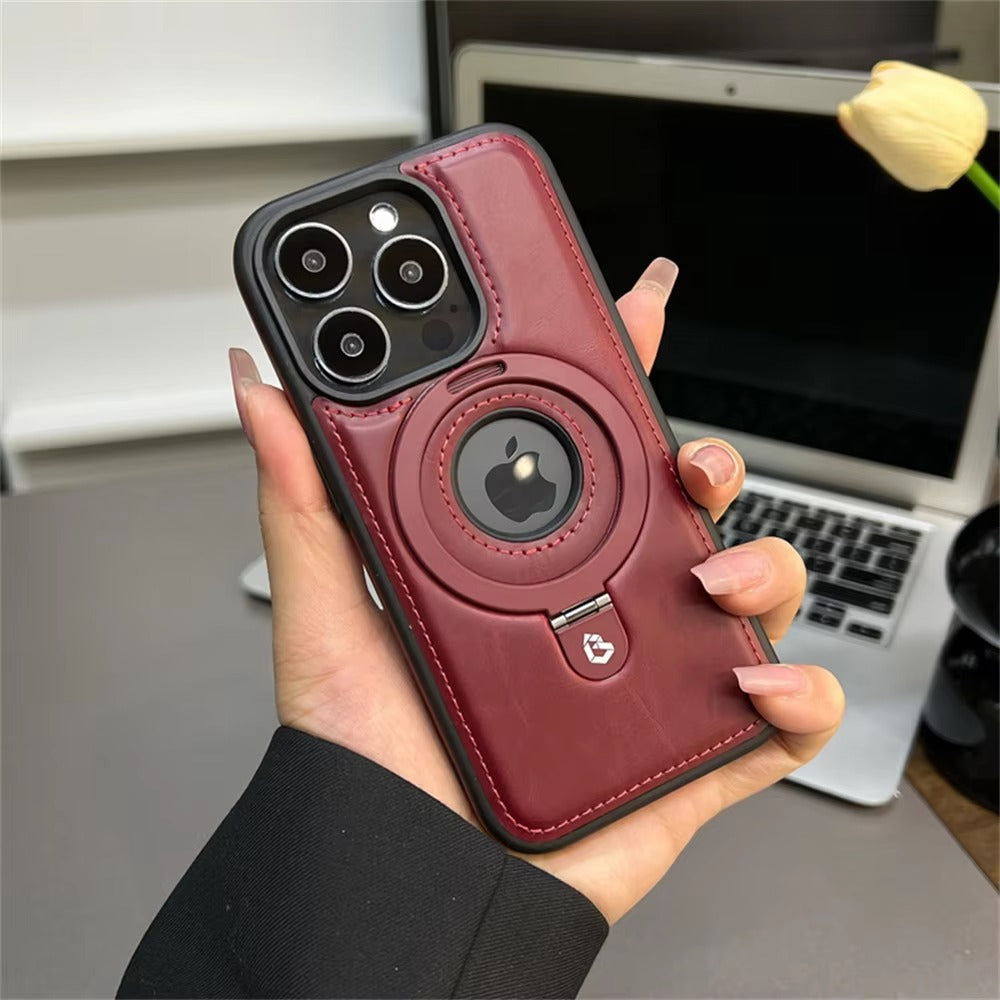 Premium Apple iPhone Case MagSafe Compatible, Camera Lens & Screen Protection, Ultra Thin Shockproof Magnetic Full All Around Protection Cover with PU Leather Stand Ring