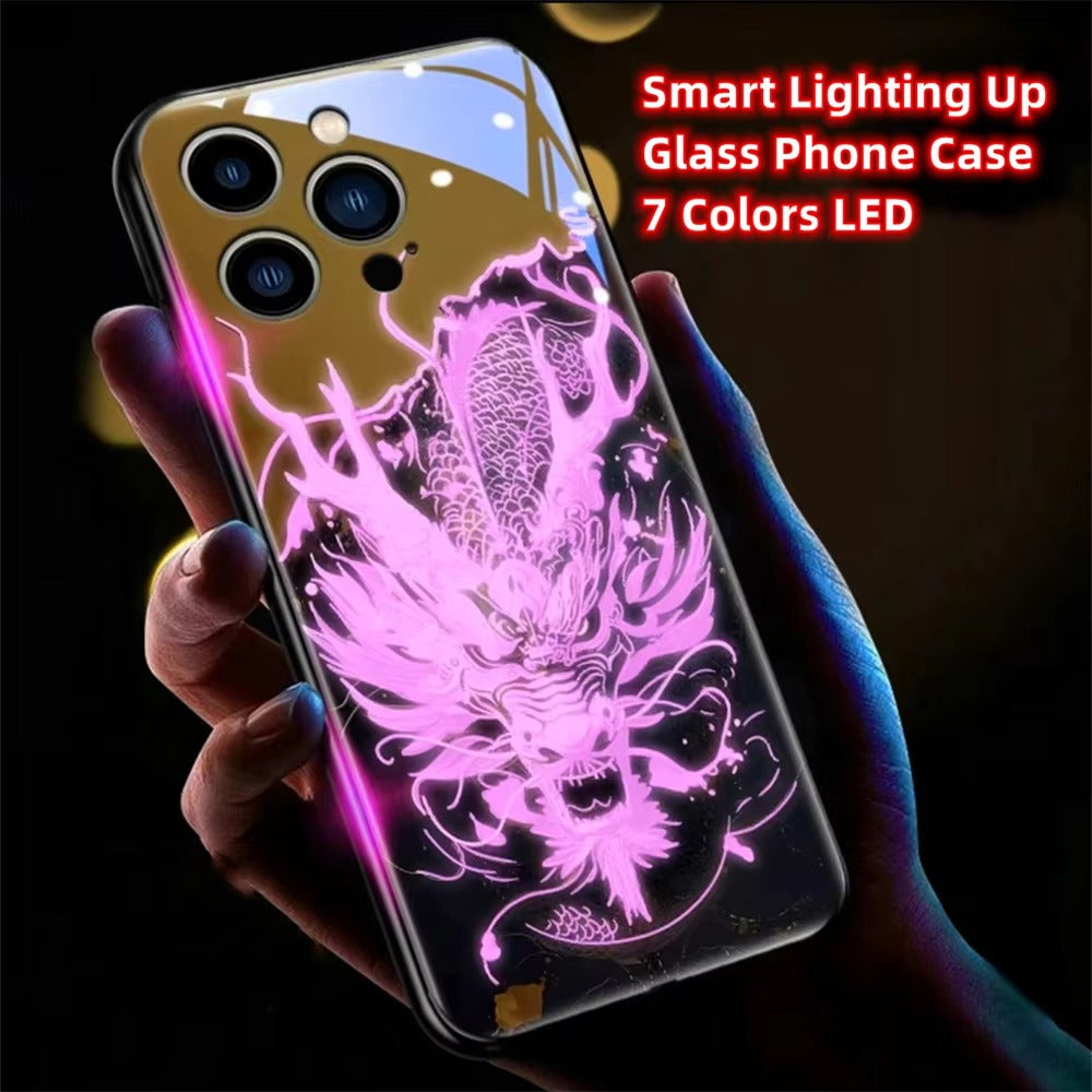 Premium Apple iphone Case, LED Flash, Sound Reactive, Shockproof, Ultra Thin, Full Body Protection, Golden Dragon Luminous Glass Cover