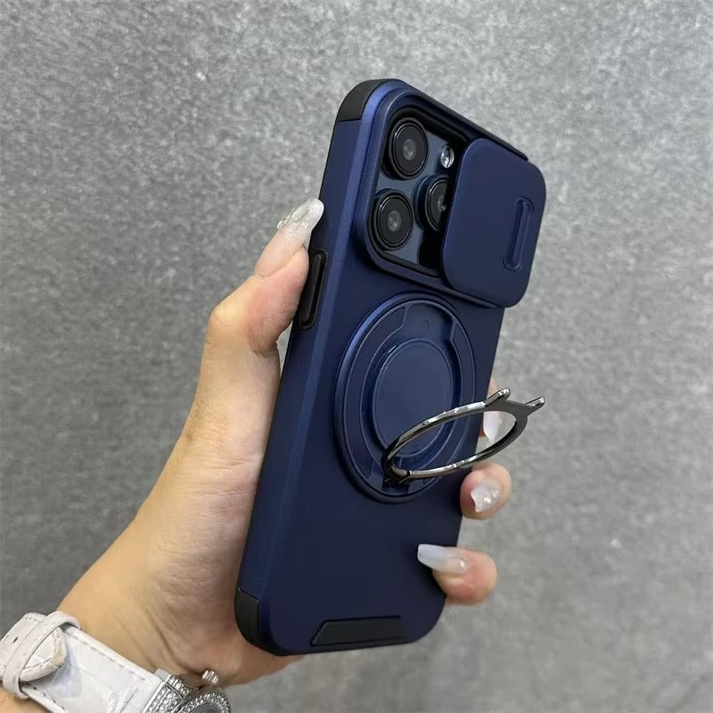 High Quality Apple iPhone Case MagSafe Compatible, Camera Lens & Screen Protection Cover with Slide Lens & Armor Bracket