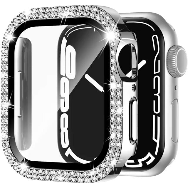 Luxury, Bling Diamond Case with Glass Screen Protector for Apple Watch – for 38mm, 40mm, 41mm, 42mm, 44mm, 45mm