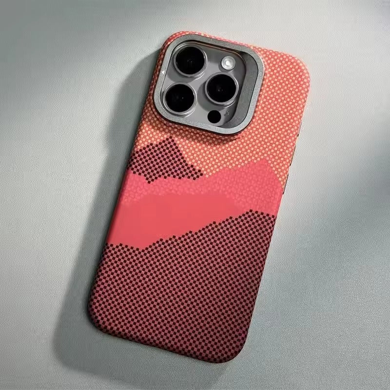 Luxury Apple iPhone Case, MagSafe Compatible, Camera Lens & Screen Protection, Ultra Thin, Shockproof, Magnetic Full All Around Cover – Matte Carbon Magnetic Slim Case with Stand, Lens Guard & Cloud Pattern Design