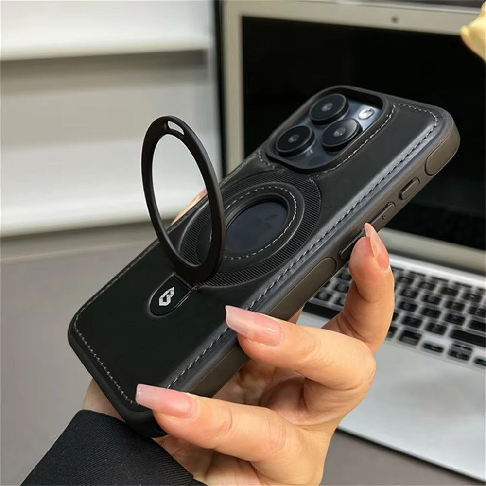 Premium Apple iPhone Case MagSafe Compatible, Camera Lens & Screen Protection, Ultra Thin Shockproof Magnetic Full All Around Protection Cover with PU Leather Stand Ring