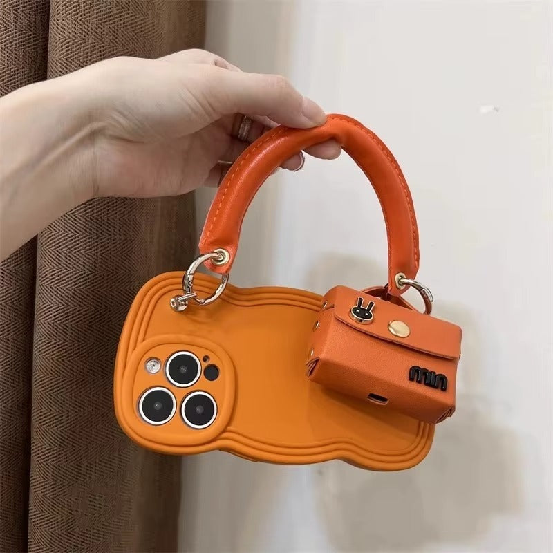 High Quality Apple iPhone Case, MagSafe Compatible, Camera Lens & Screen Protection, Ultra Thin, Shockproof, Magnetic Full All Around Cover – Rabbit-Inspired Portable Case with Headphone Pouch in Orange & Rose Red