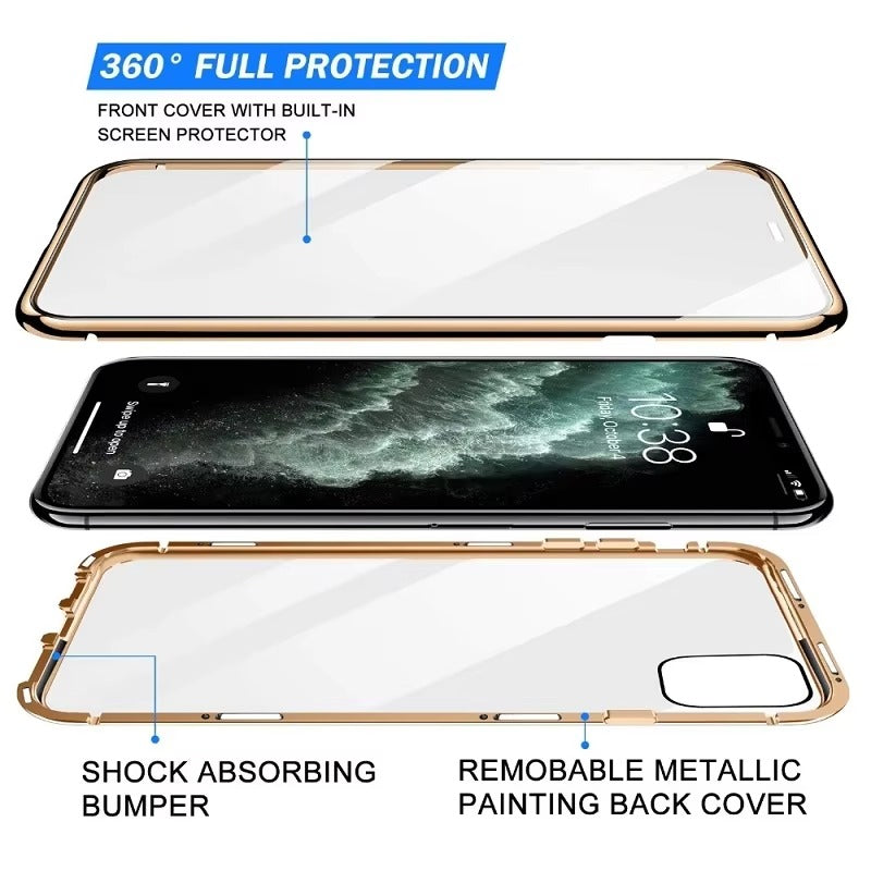Luxury Apple iPhone Case, MagSafe Compatible, Camera Lens and Screen Protection, Ultra Thin, Shockproof, Magnetic, Full All Around Protection, 360 Glass Magnet Cover