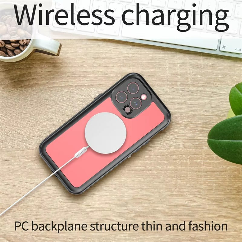 Hochwertige Apple iPhone Hülle, MagSafe-kompatibel, Kameraobjektiv- und Bildschirmschutz, ultradünne stoßfeste magnetische Rundumschutzabdeckung mit IP68 transparentem Seil-Design