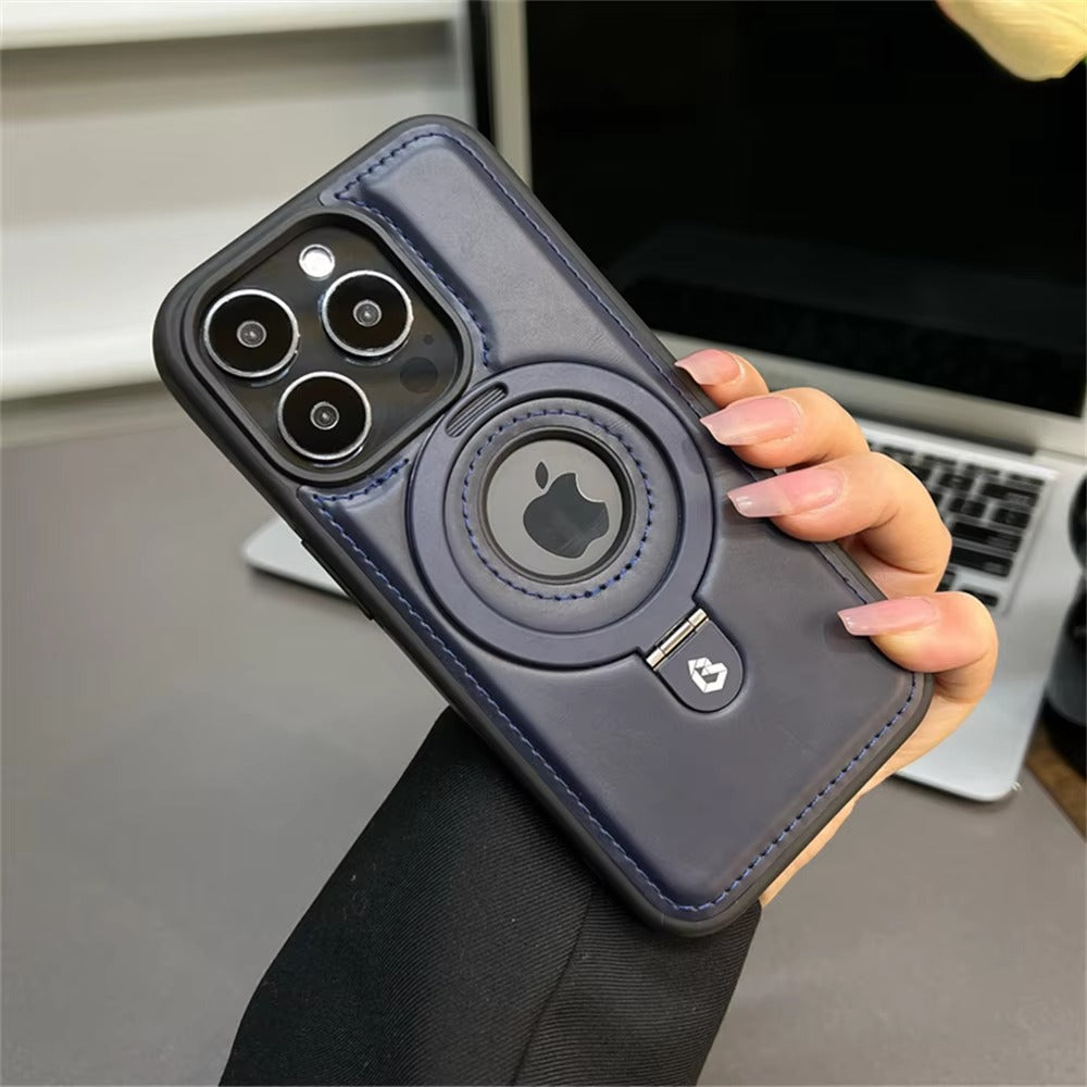 Premium Apple iPhone Case MagSafe Compatible, Camera Lens & Screen Protection, Ultra Thin Shockproof Magnetic Full All Around Protection Cover with PU Leather Stand Ring