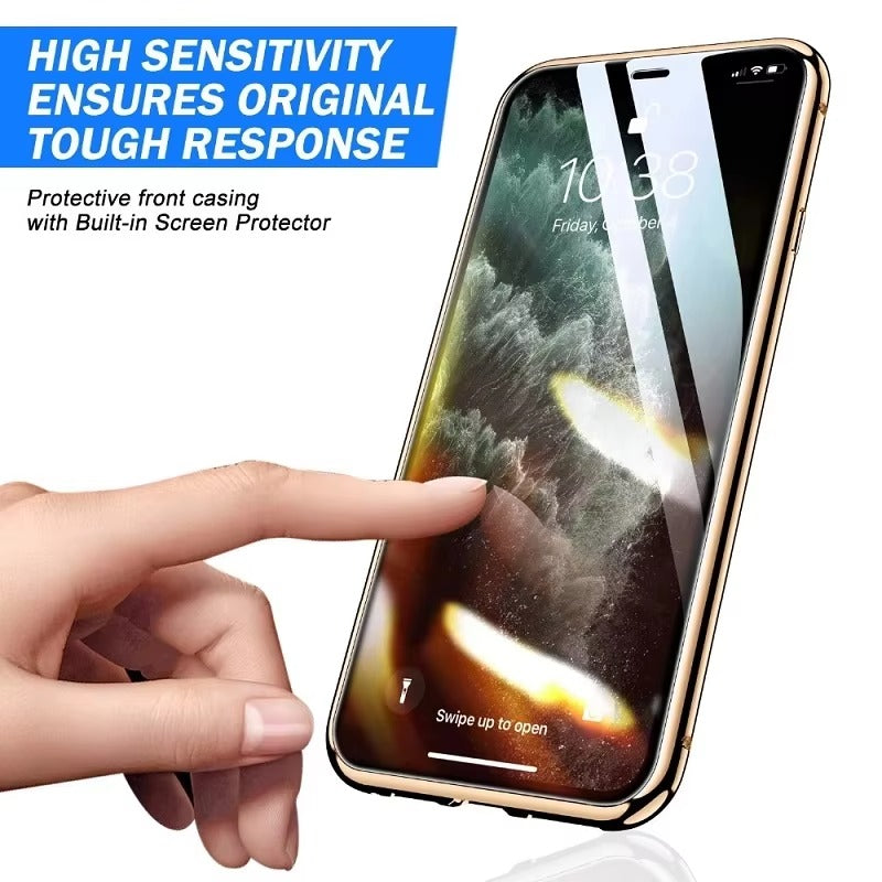 Luxury Apple iPhone Case, MagSafe Compatible, Camera Lens and Screen Protection, Ultra Thin, Shockproof, Magnetic, Full All Around Protection, 360 Glass Magnet Cover