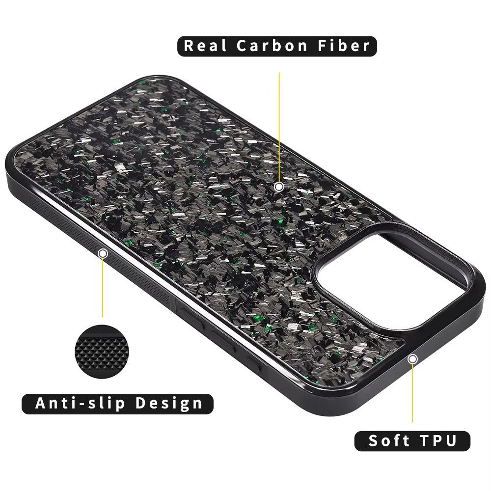 Luxury Apple iPhone Case, MagSafe Compatible, Camera Lens & Screen Protection, Ultra Thin, Shockproof, Magnetic Full All Around Cover – Real Carbon Fiber Gloss Armor Case with Forged Design & Wireless Charging Support