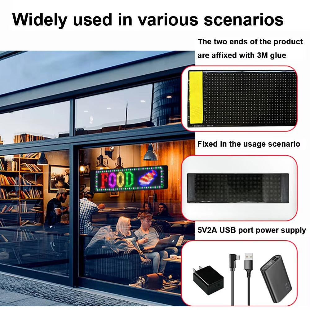 High Quality Flexible LED Matrix Panel with Bluetooth App Control, USB 5V Programmable Display Sign for Car, Storefronts, Bars, and Hotel Decor