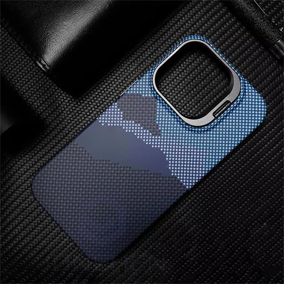 Luxury Apple iPhone Case, MagSafe Compatible, Camera Lens & Screen Protection, Ultra Thin, Shockproof, Magnetic Full All Around Cover – Matte Carbon Magnetic Slim Case with Stand, Lens Guard & Cloud Pattern Design