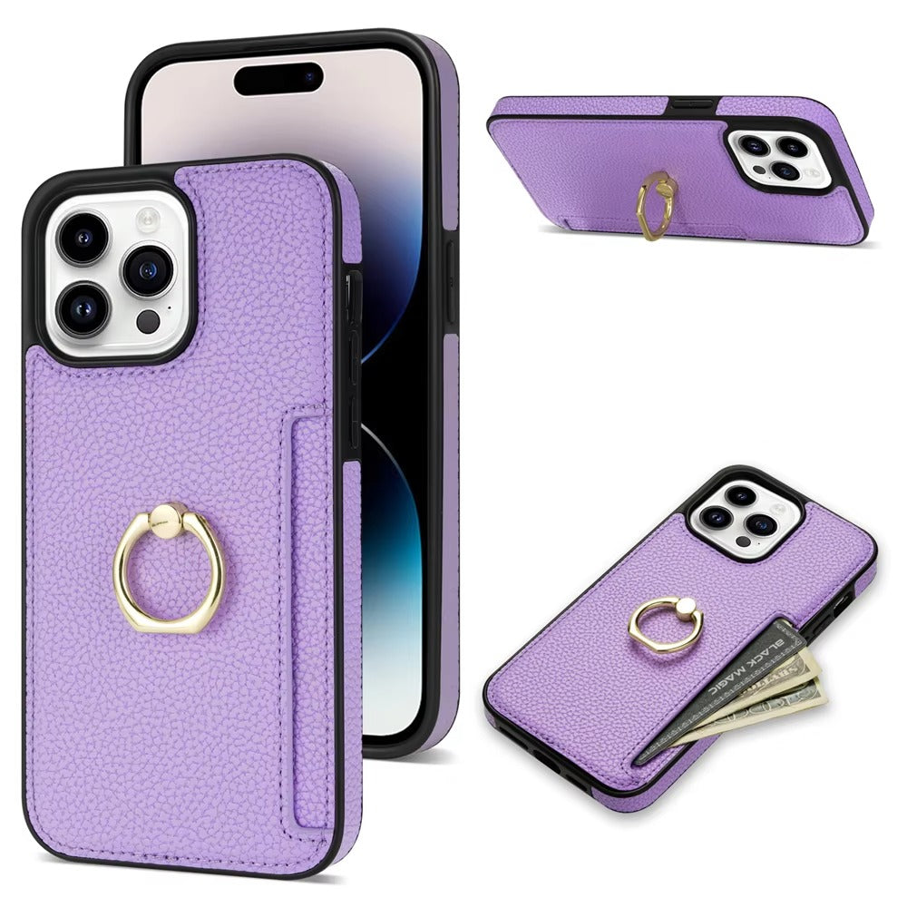 Luxury Card Slot Litchi Leather Apple iPhone Case, MagSafe Compatible, Ultra Thin Magnetic Shockproof Full Cover