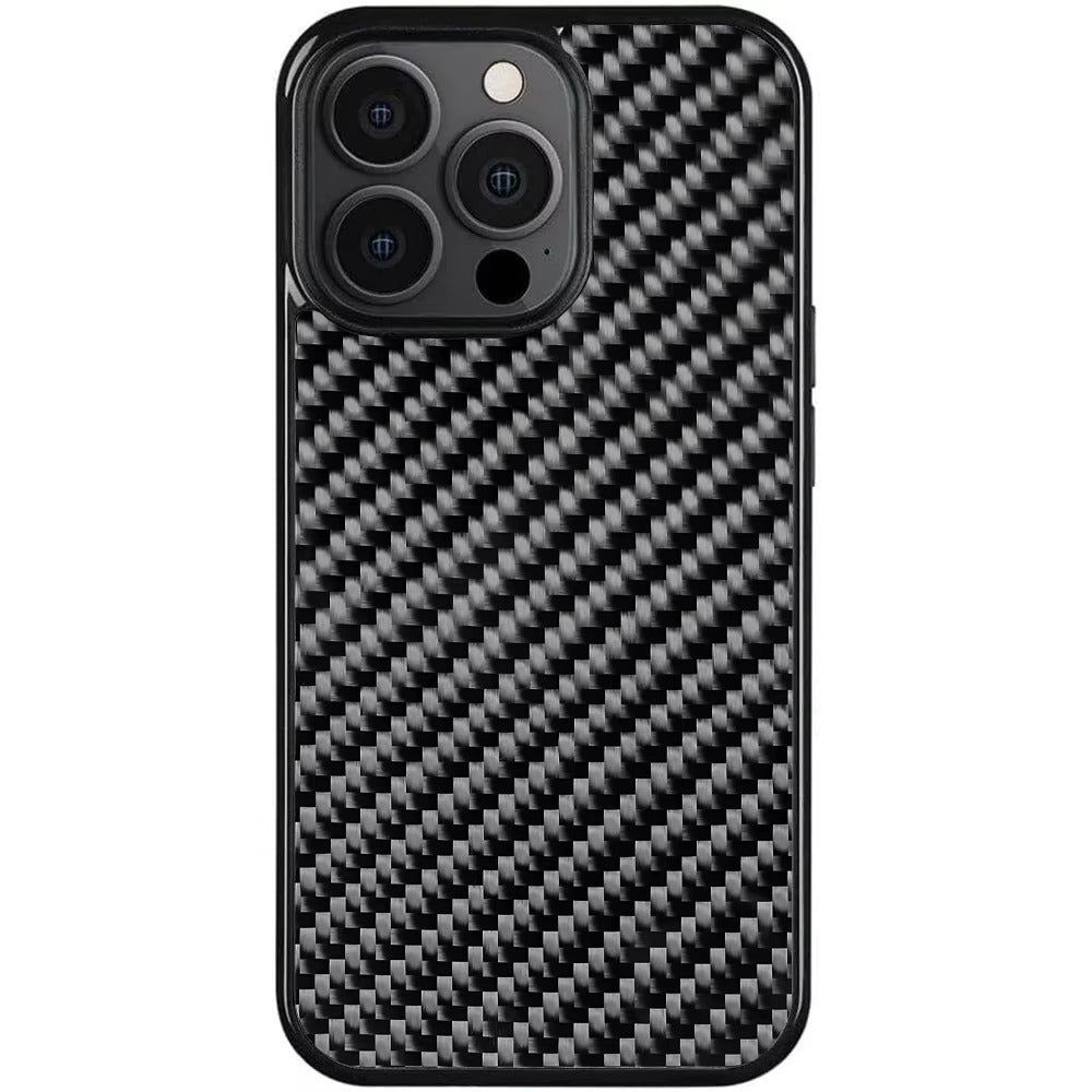 Luxury Apple iPhone Case, MagSafe Compatible, Camera Lens & Screen Protection, Ultra Thin, Shockproof, Magnetic Full All Around Cover – Real Carbon Fiber Gloss Armor Case with Forged Design & Wireless Charging Support